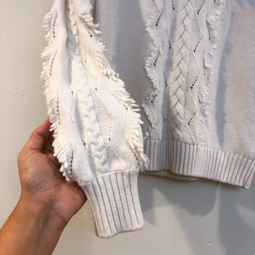 NEW Rails Francis Knit Lace Crew Neck Wool Cashmere Sweater in Ivory Women's XS - Picture 5 of 6
